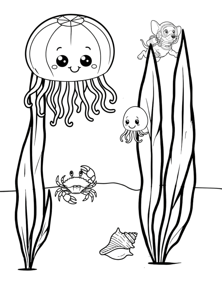 Printable jellyfish ocean coloring page for kids ages 3–8