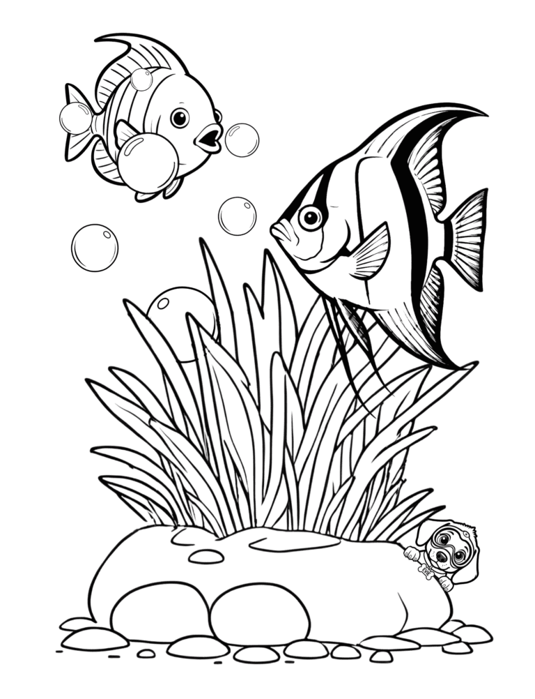 Printable angelfish ocean coloring page for kids ages 3–8