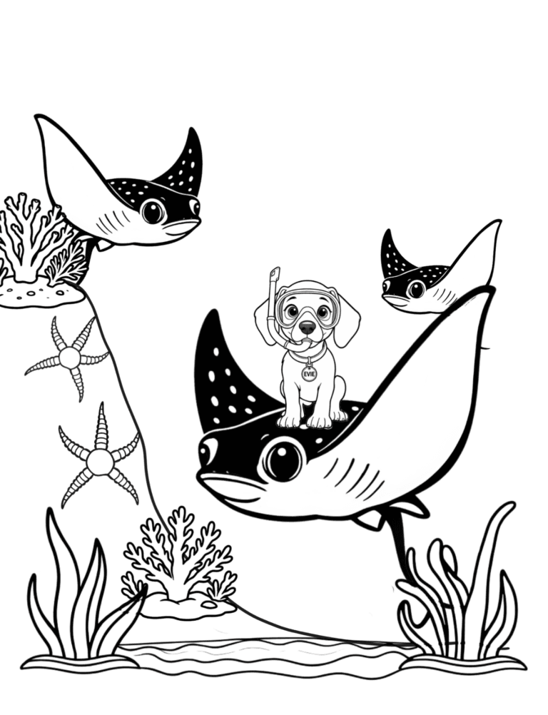 Printable stingray ocean coloring page for kids ages 3–8