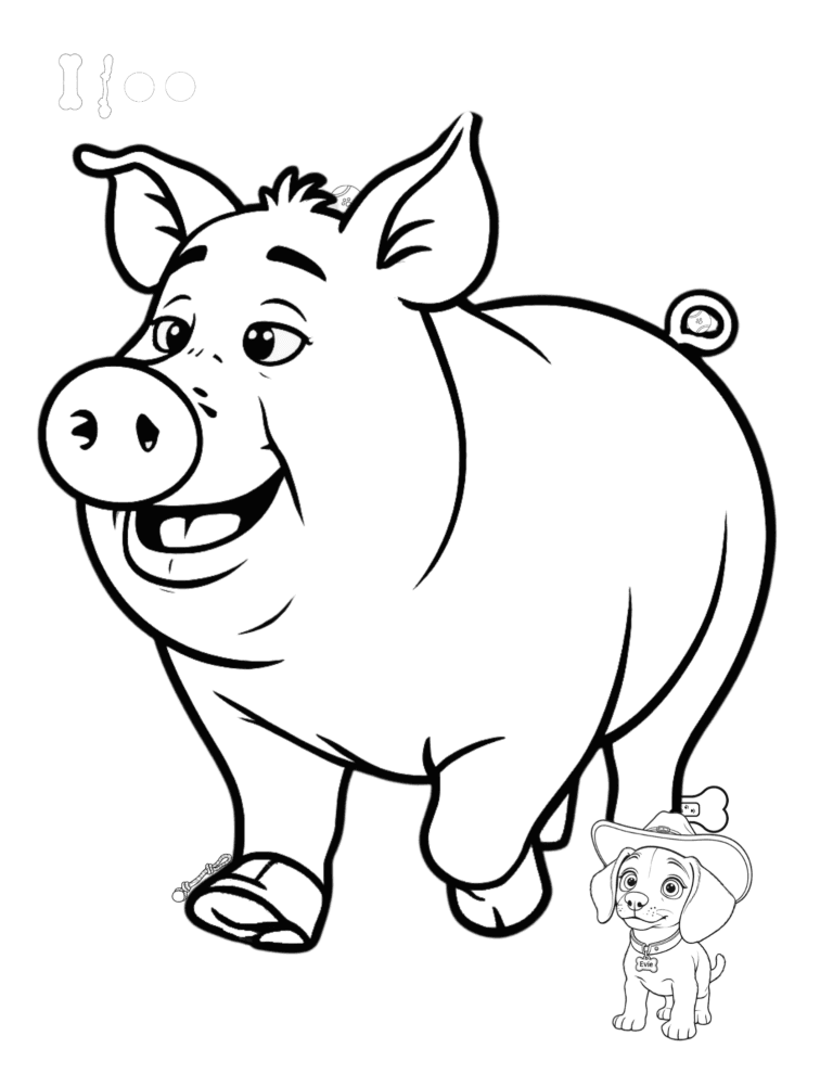Printable happy pig farm coloring page for kids ages 3–8