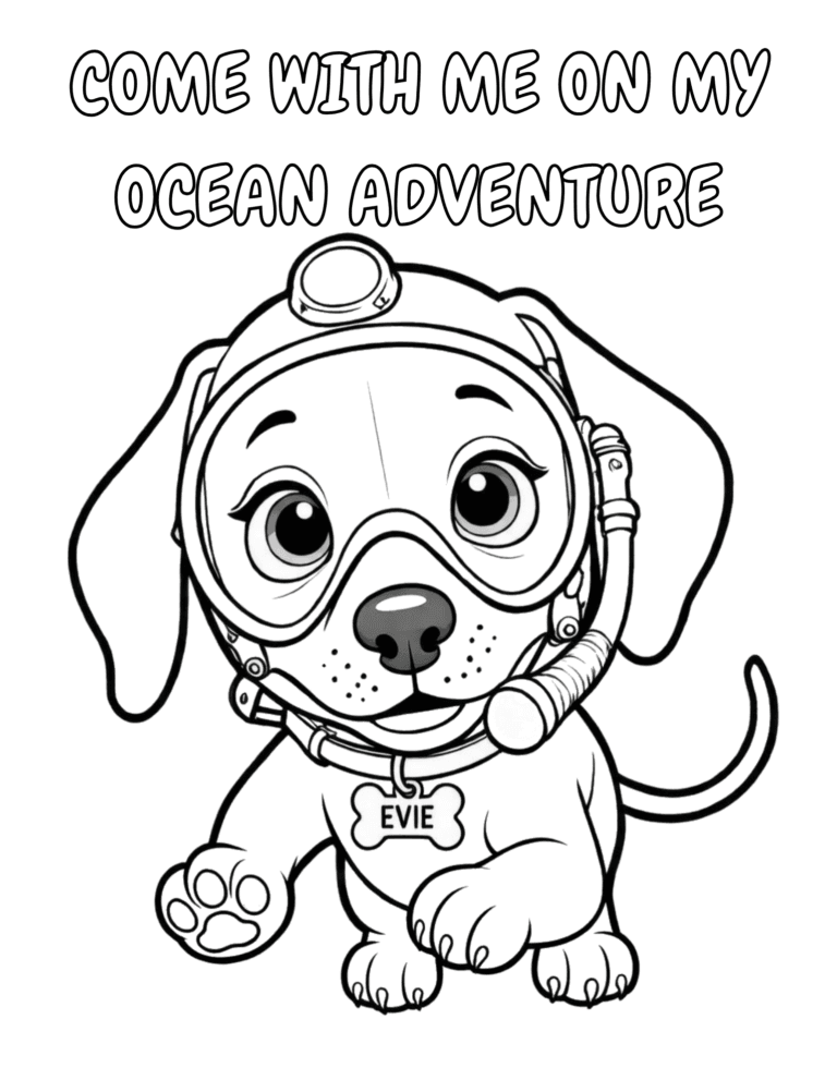 Printable Evie’s Ocean Adventures cover coloring page for kids ages 3–8