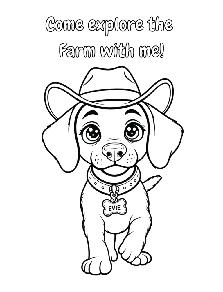 Printable Evie’s Farm Adventures cover coloring page for kids ages 3–8