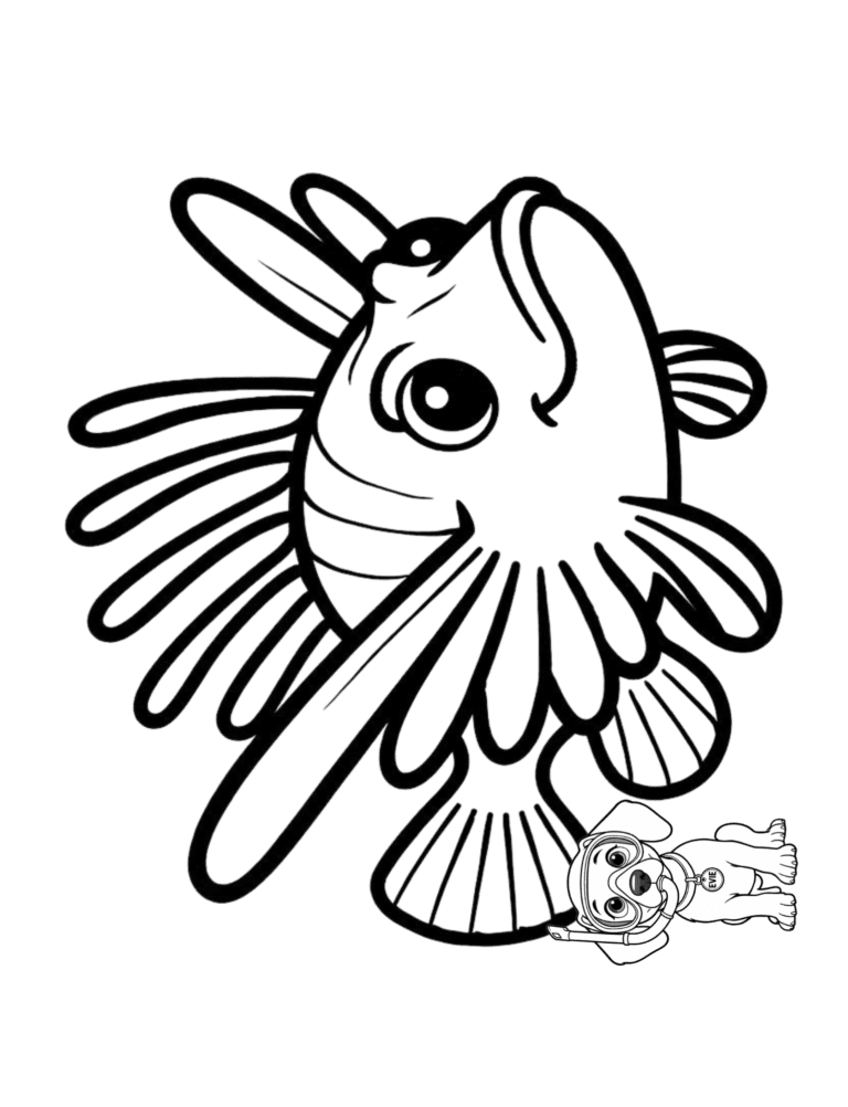 Printable lionfish ocean coloring page for kids ages 3–8