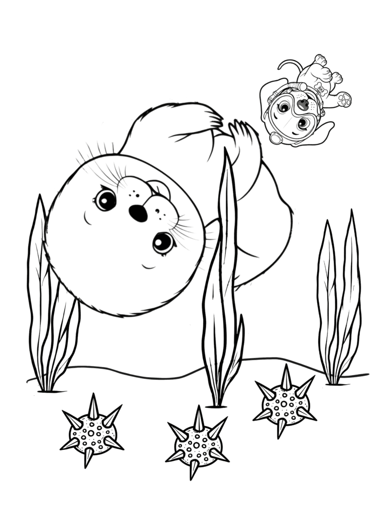Printable baby seal ocean coloring page for kids ages 3–8