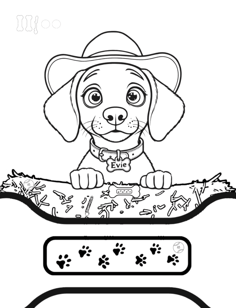 Printable farm puppy coloring page for kids ages 3–8