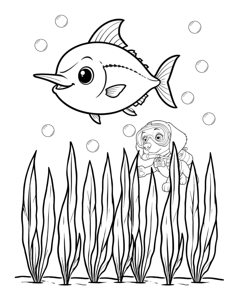 Printable tropical fish ocean coloring page for kids ages 3–8