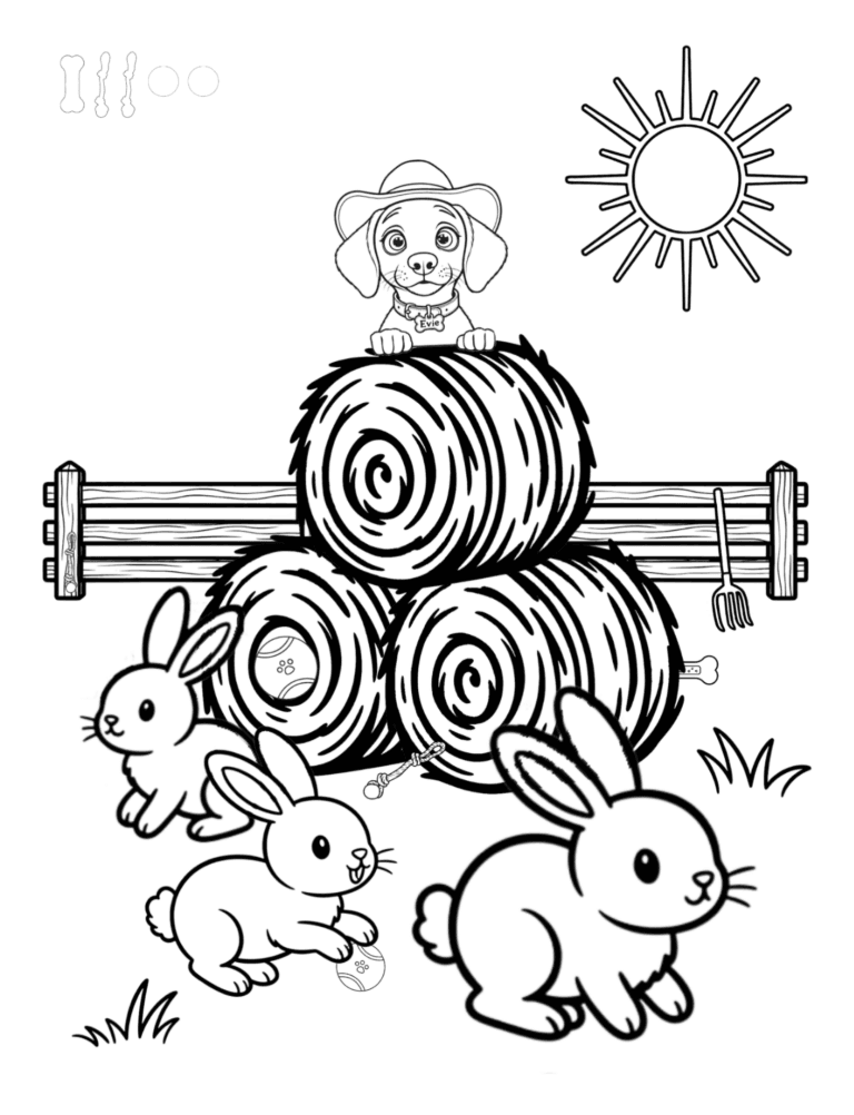 Printable hay stack farm coloring page for kids ages 3–8