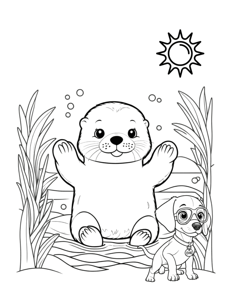 Printable waving seal ocean coloring page for kids ages 3–8