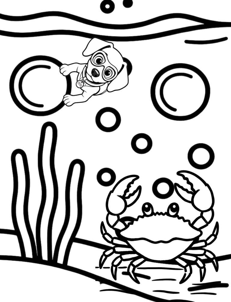 Printable crab ocean coloring page for kids ages 3–8