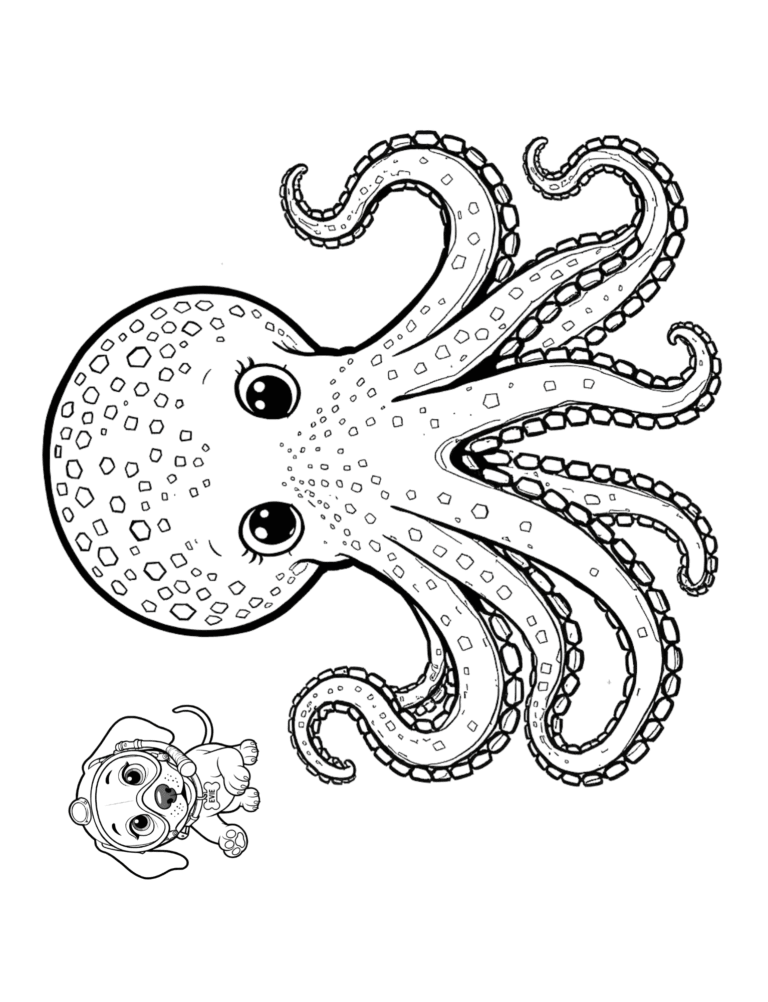 Printable octopus ocean coloring page for kids ages 3–8