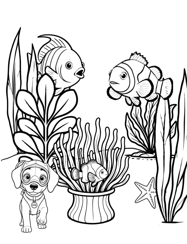 Printable coral reef ocean coloring page for kids ages 3–8