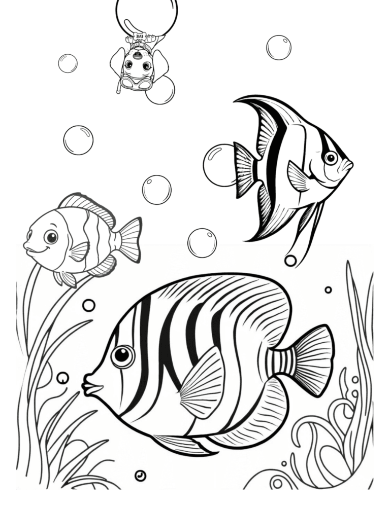 Printable reef fish ocean coloring page for kids ages 3–8