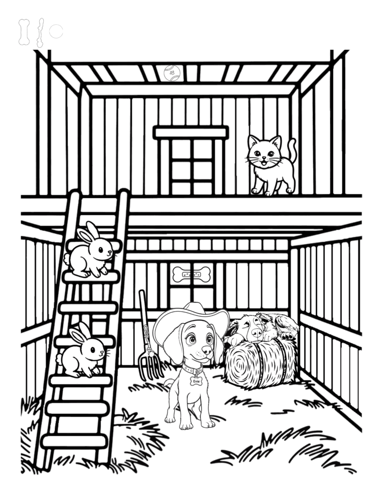 Printable barn loft farm coloring page for kids ages 3–8