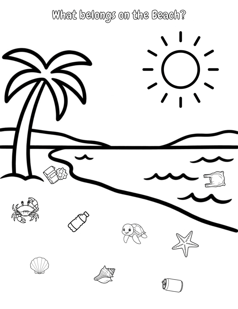 Printable Beach search and find activity for kids ages 3–8
