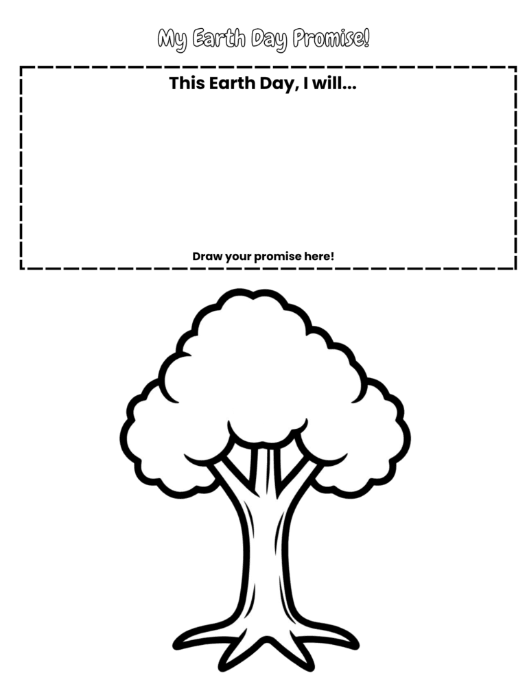 Printable Earth Day promise & draw page for kids ages 3–8