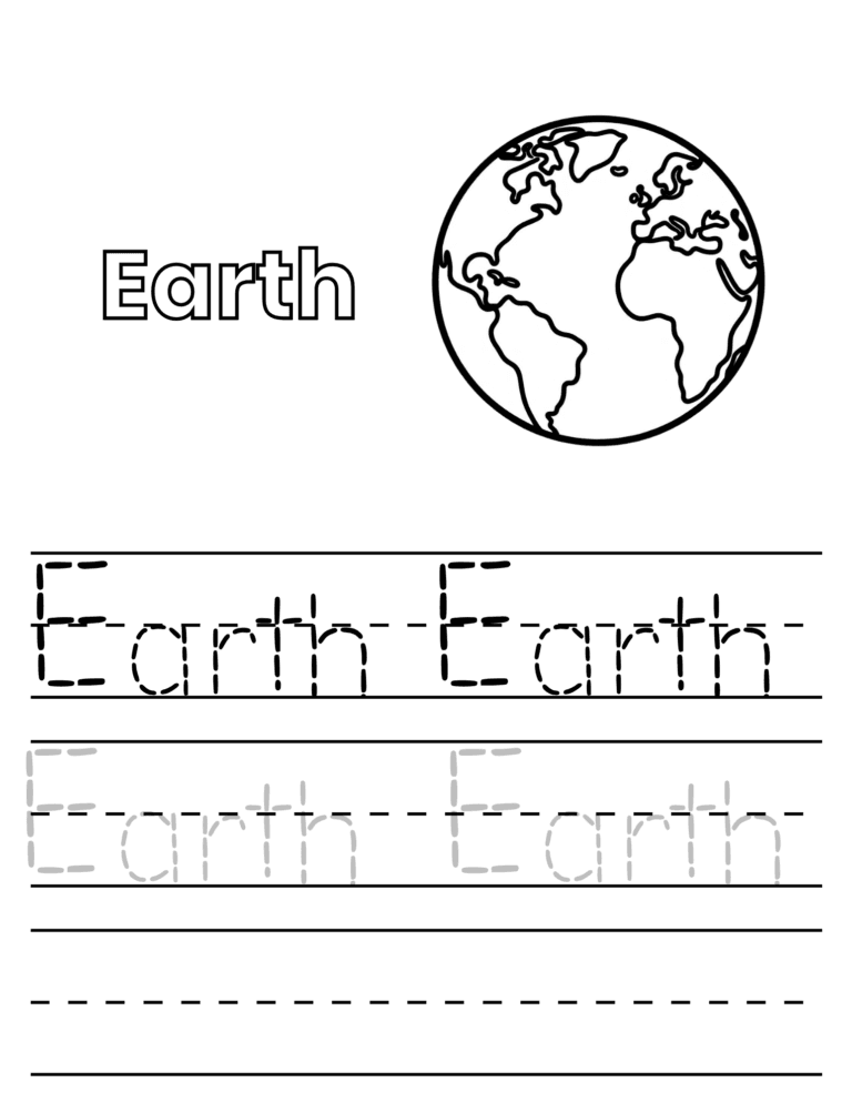Printable Trace the word: earth activity for kids ages 3–8