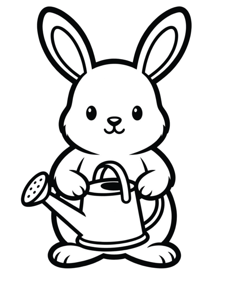 Printable Easter bunny with basket coloring page for kids ages 3–8
