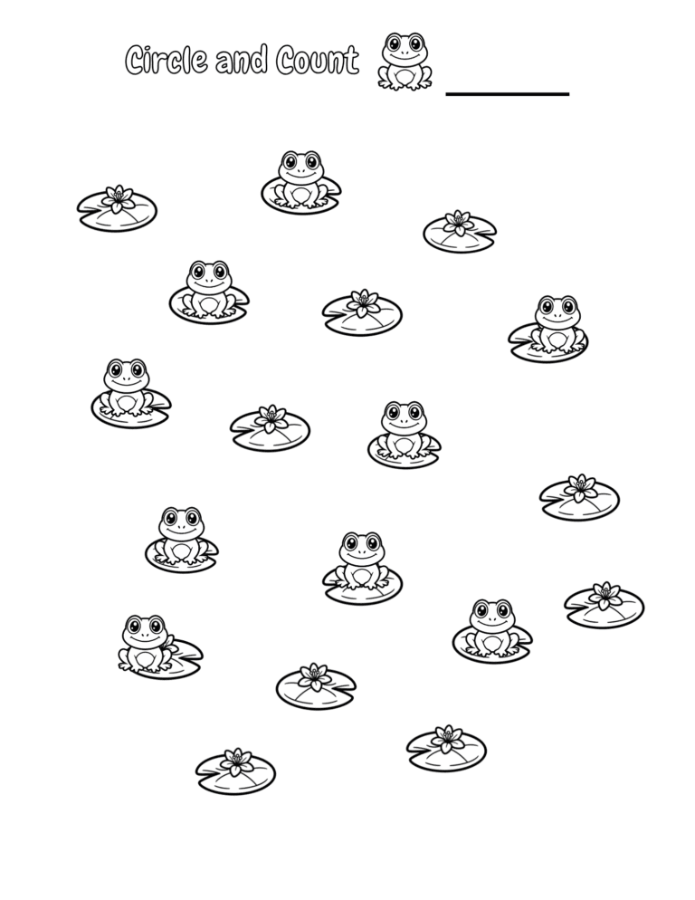 Printable Circle and count the frogs activity for kids ages 3–8