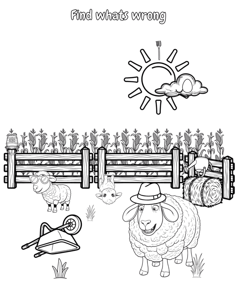 Printable Farm what's wrong 1 activity for kids ages 3–8