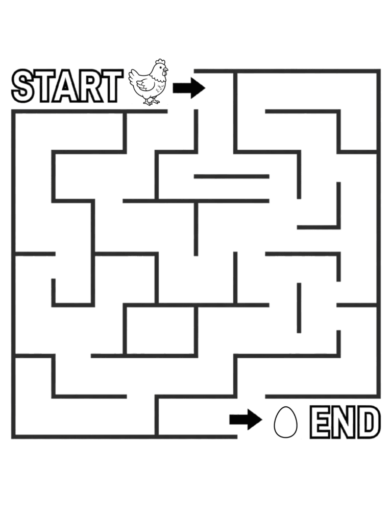 Printable Farm maze medium activity for kids ages 3–8