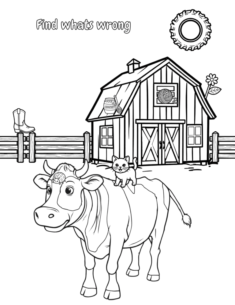 Printable Farm what's wrong 2 activity for kids ages 3–8