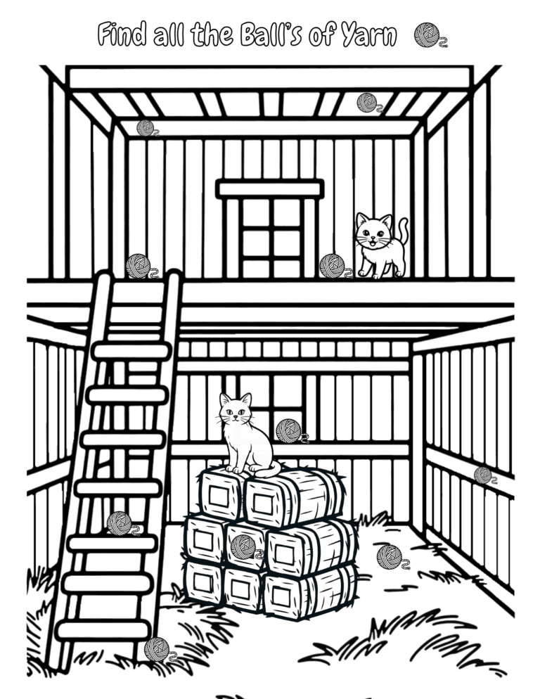 Printable Find the balls of yarn activity for kids ages 3–8
