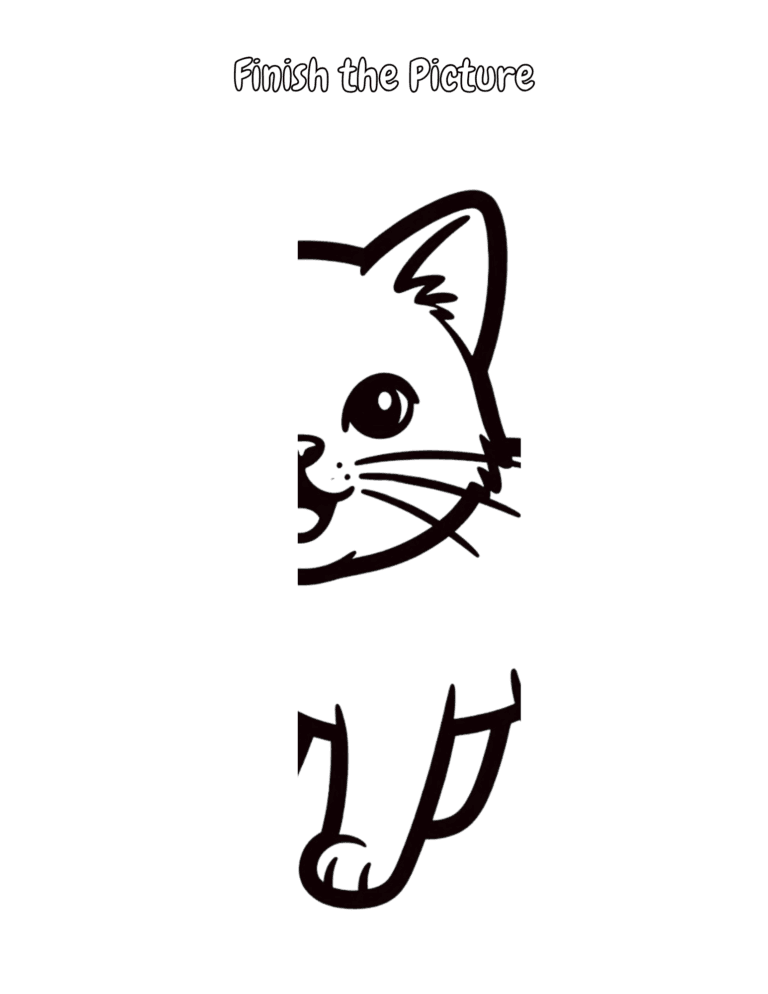 Printable Finish the cat activity for kids ages 3–8