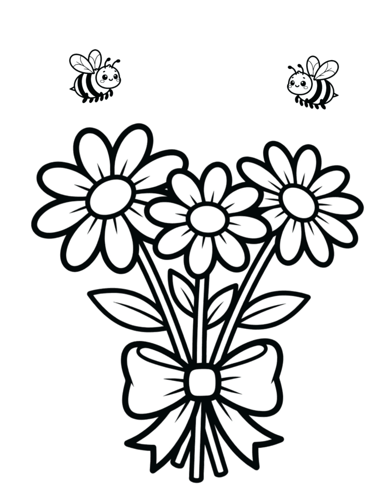 Printable Flower bouquet coloring page for kids ages 3–8
