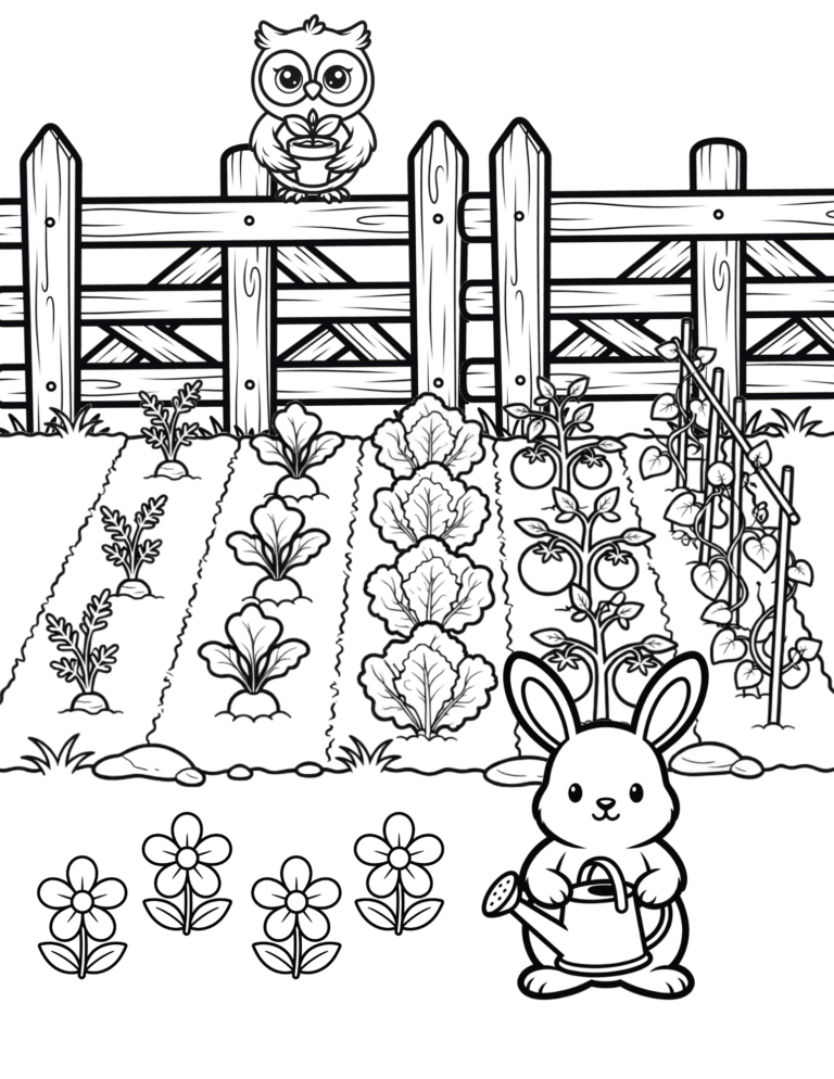 Printable Garden fence coloring page for kids ages 3–8