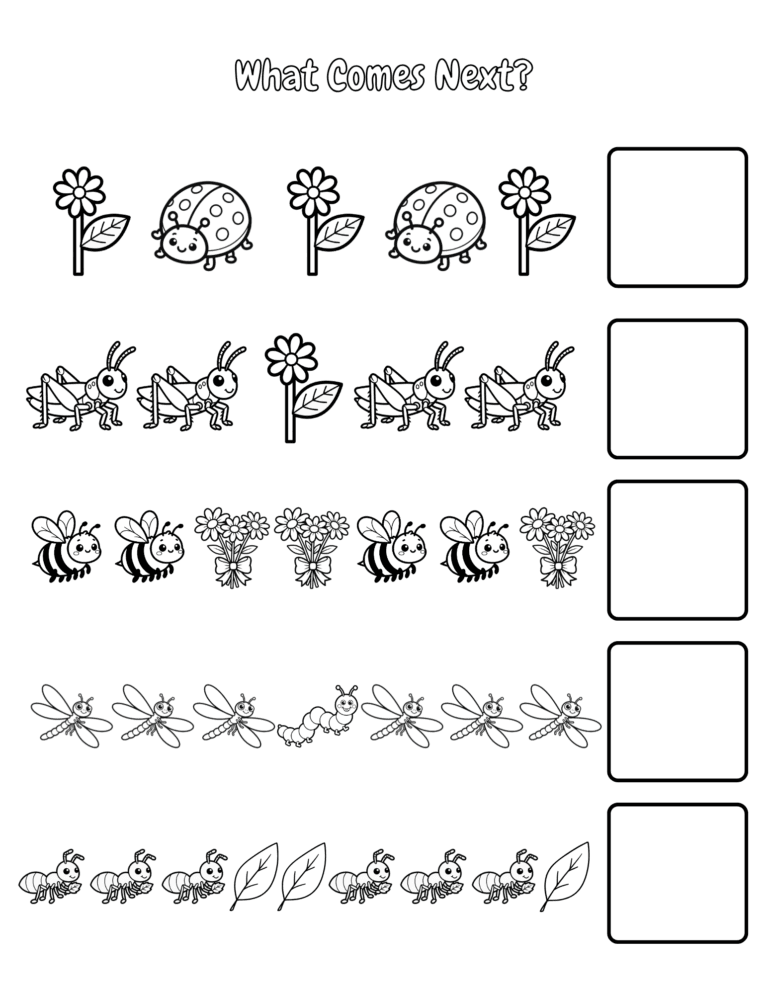 Printable Spring patterns activity for kids ages 3–8
