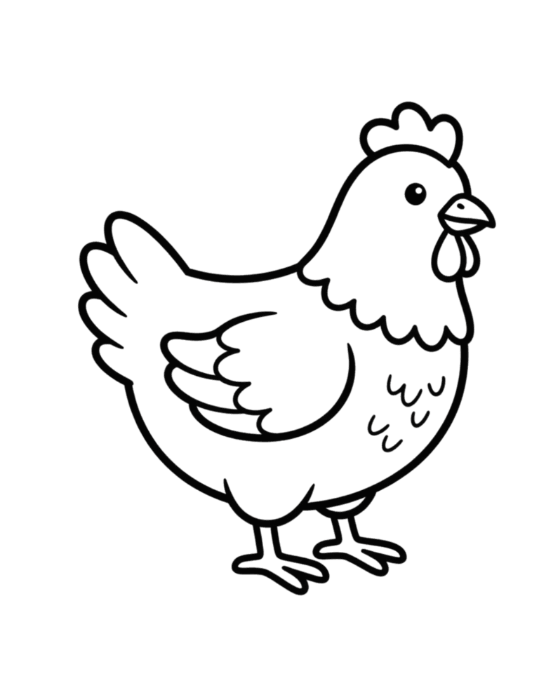 Printable Hen coloring page for kids ages 3–8