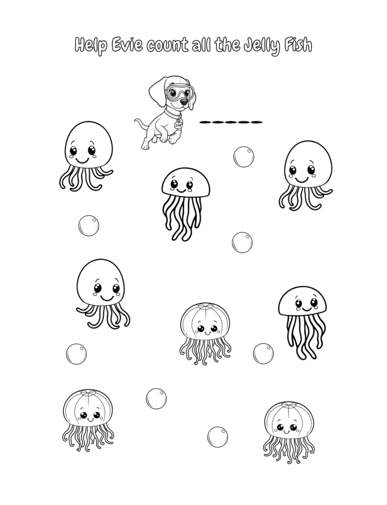 Printable Count the jellyfish activity for kids ages 3–8
