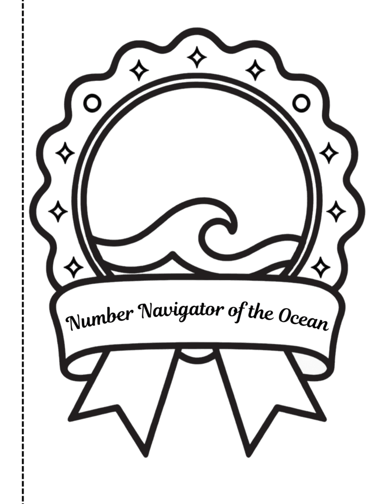 Printable Number Navigator of the Ocean badge activity for kids ages 3–8