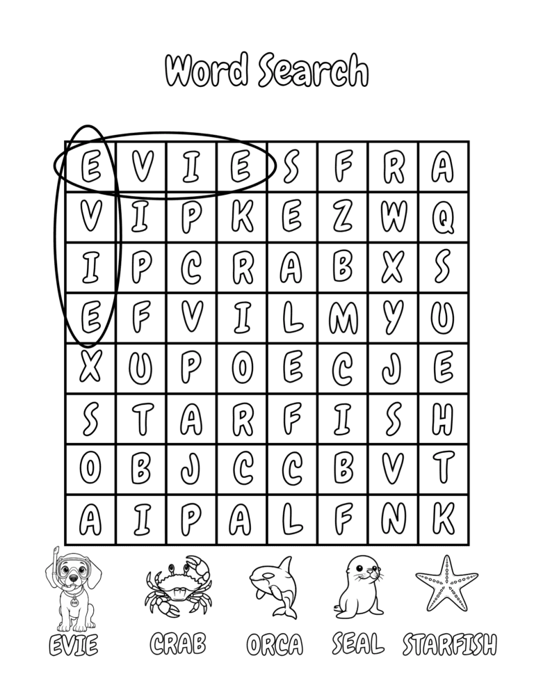 Printable Ocean word search activity for kids ages 3–8