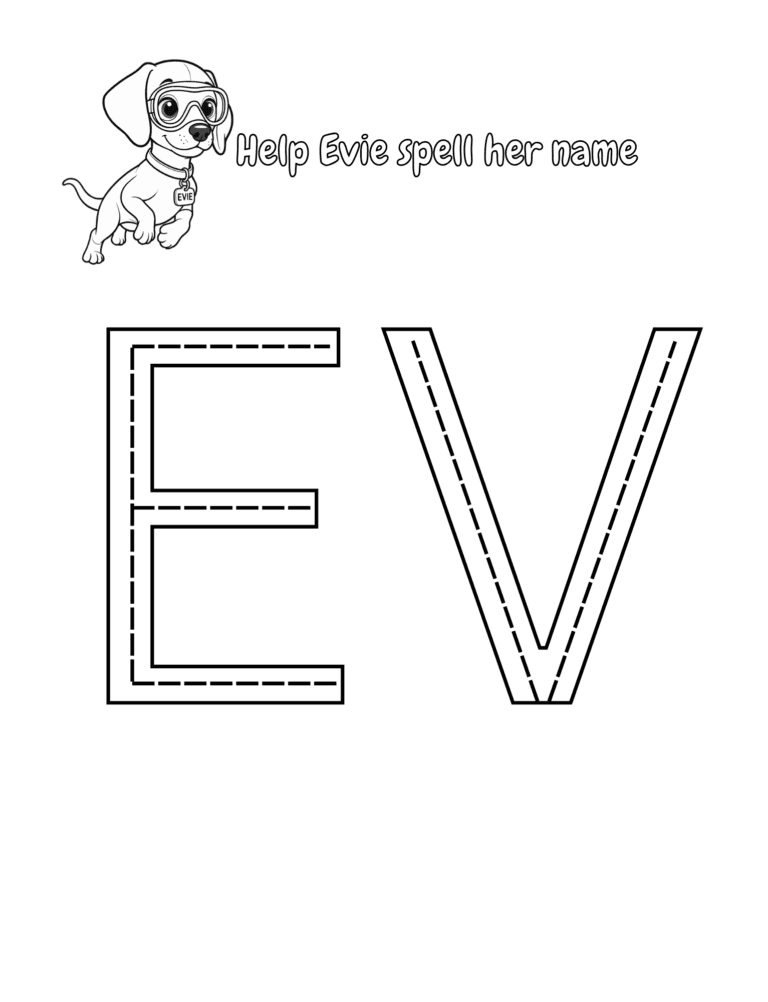 Printable Trace the name Evie part 1 activity for kids ages 3–8
