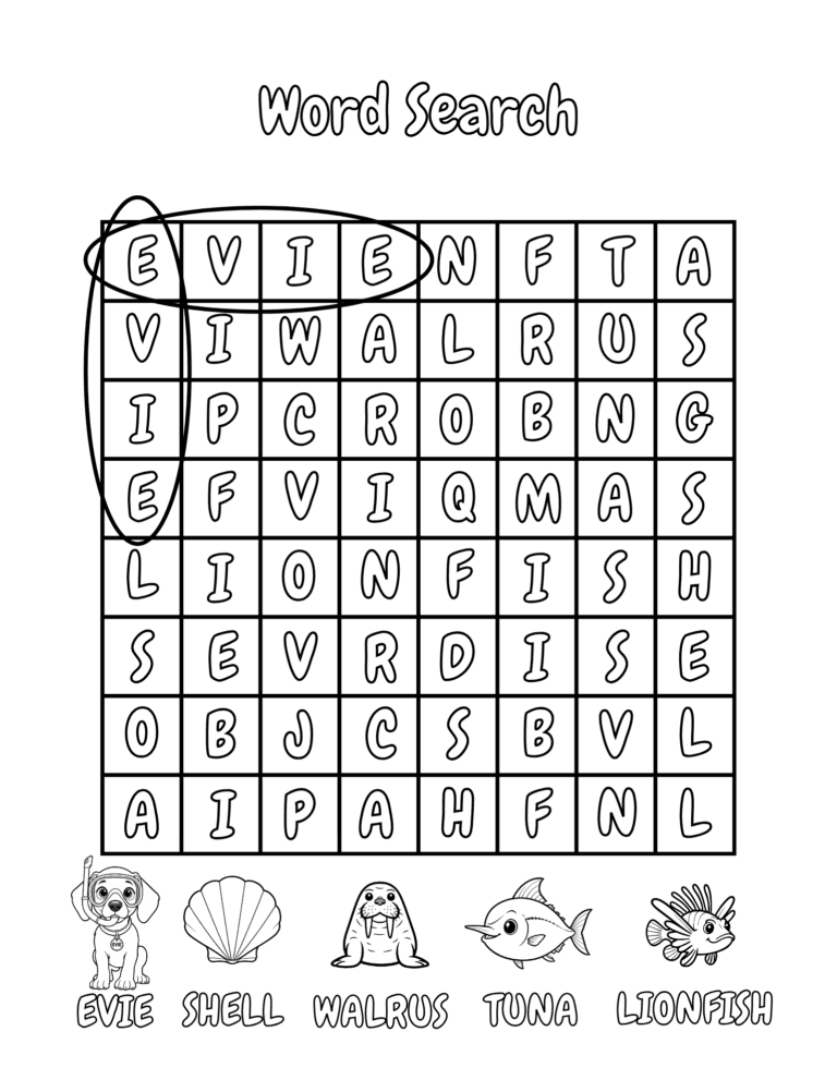 Printable Ocean word search activity for kids ages 3–8