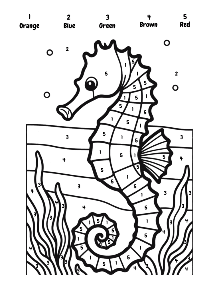 Printable Seahorse coloring page for kids ages 3–8