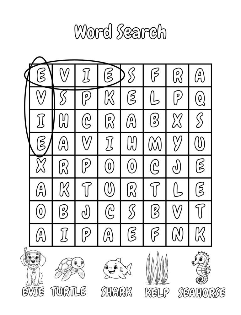 Printable Ocean word search activity for kids ages 3–8