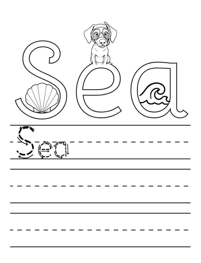 Printable Trace the word Sea activity for kids ages 3–8