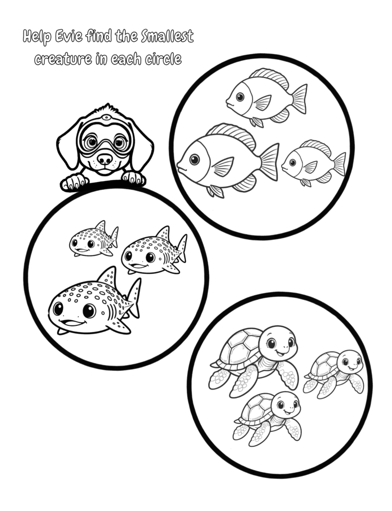 Printable Find the smallest in each circle activity for kids ages 3–8