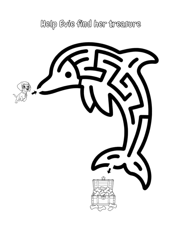 Printable Dolphin maze activity for kids ages 3–8
