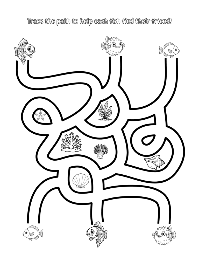Printable Ocean maze activity for kids ages 3–8