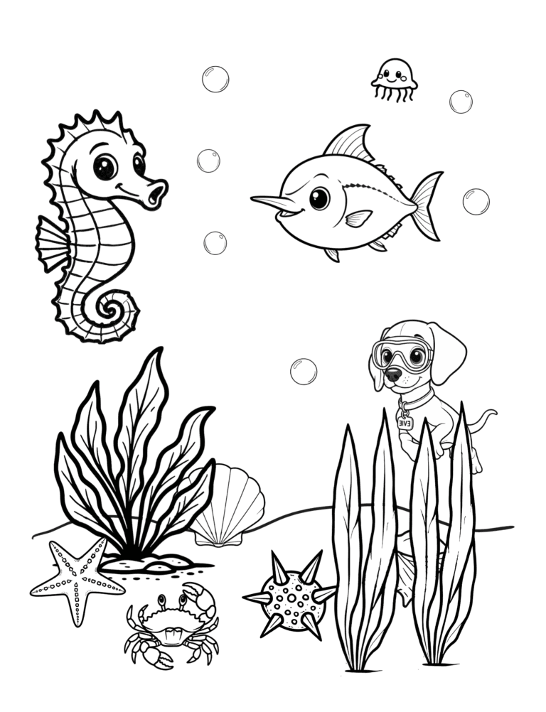 Printable Ocean coloring page for kids ages 3–8