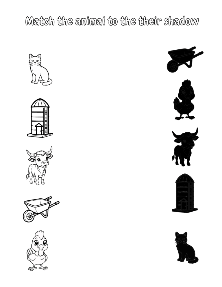 Printable Animal shadow match 2 activity for kids ages 3–8
