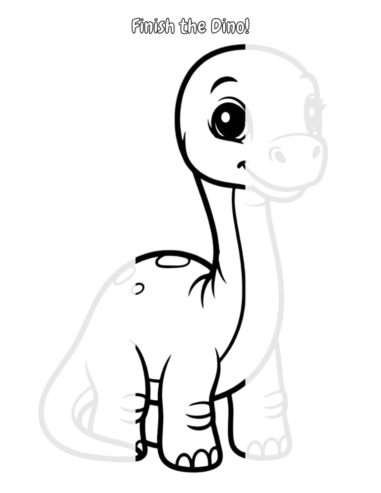 Printable finish the brachiosaurus drawing activity for kids ages 3–8