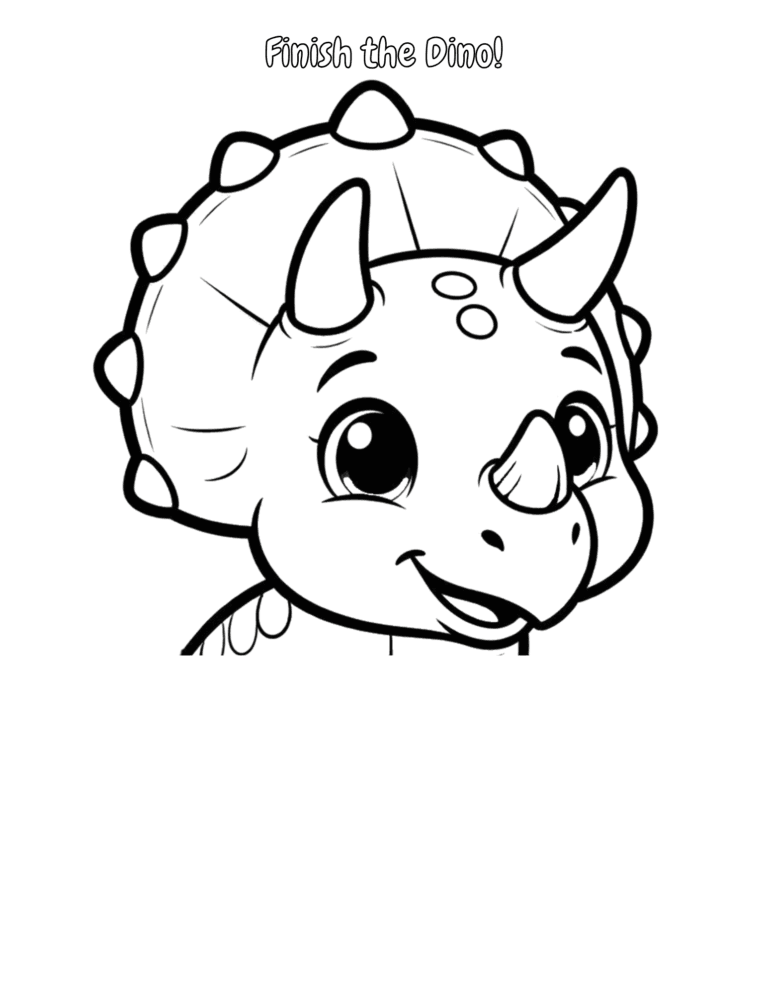 Printable finish the triceratops drawing activity for kids ages 3–8