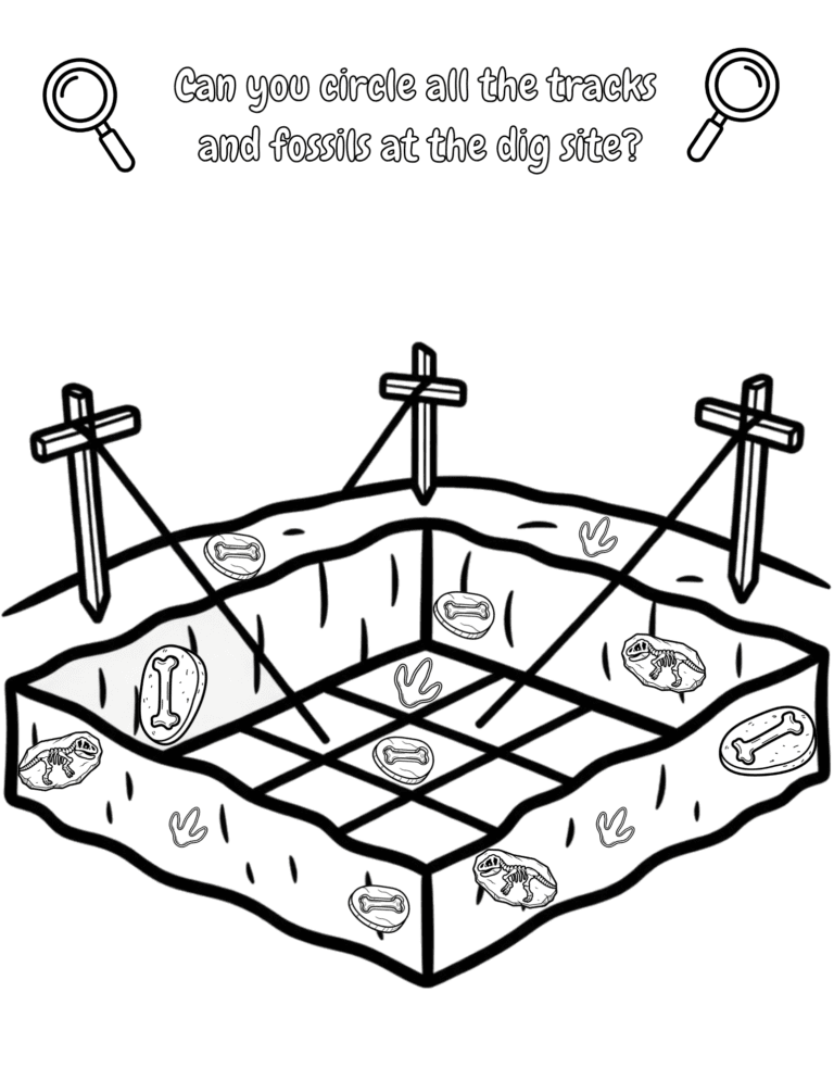 Printable dinosaur find the fossil activity for kids ages 3–8