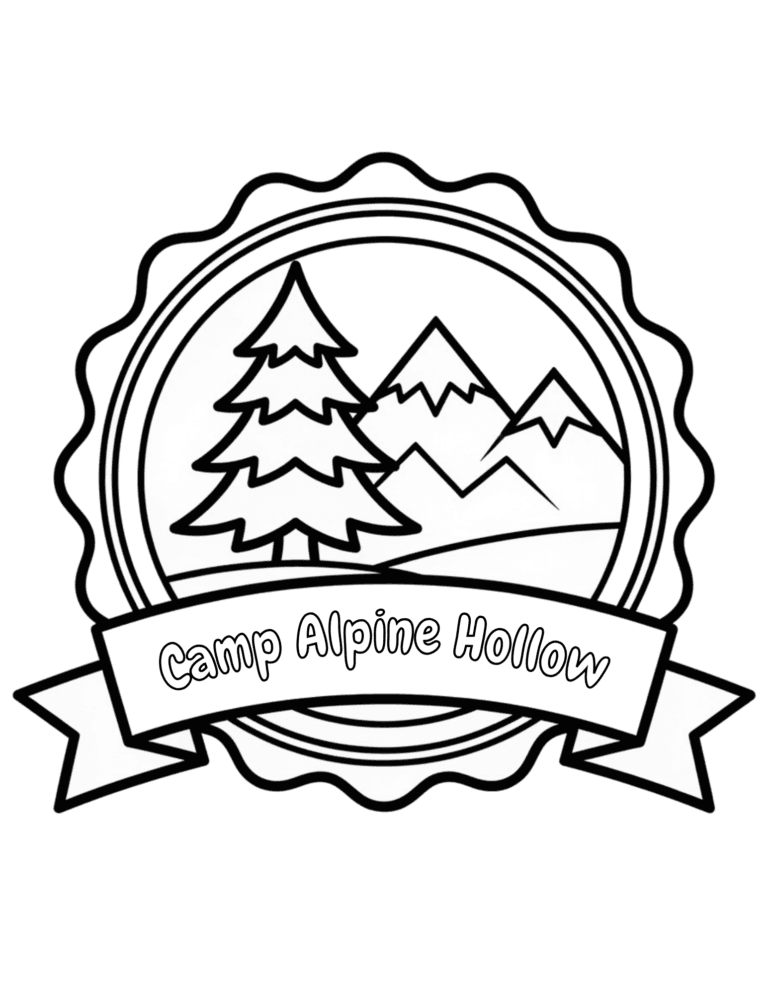 Printable Camp badge coloring page for kids ages 3–8