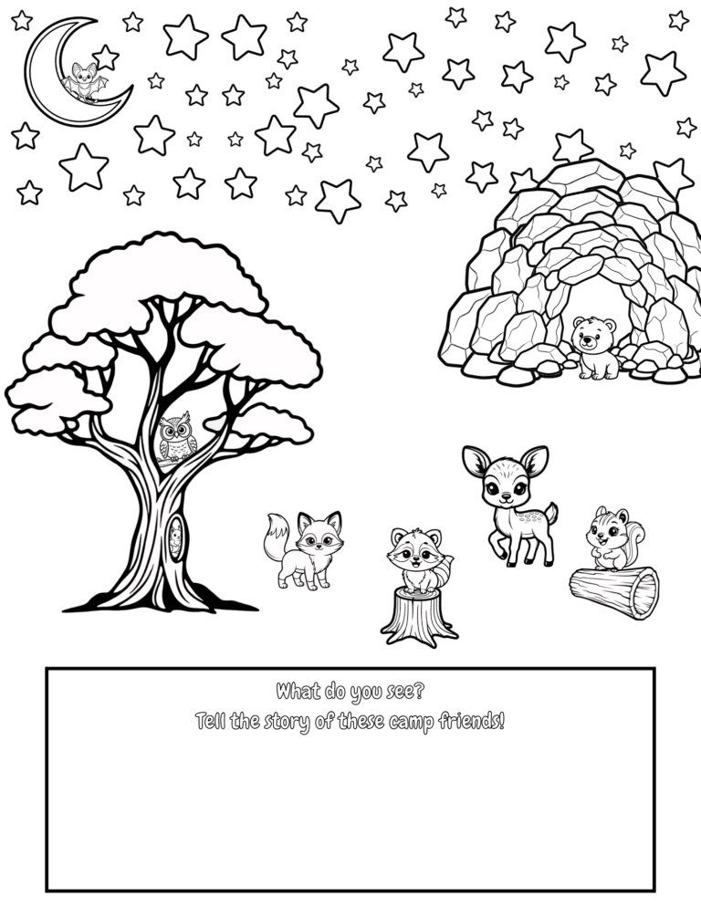 Printable Camp tell your story activity for kids ages 3–8