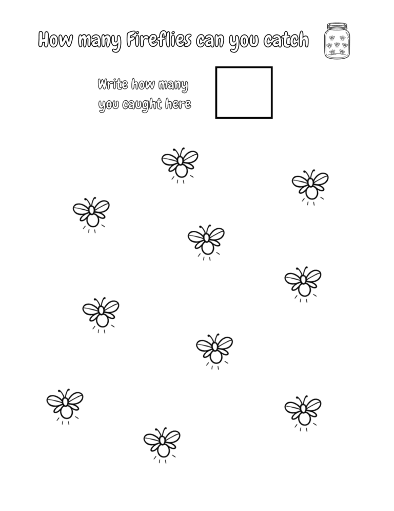 Printable Count the fireflies activity for kids ages 3–8